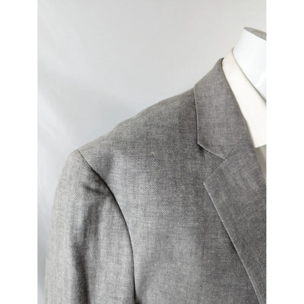 Stafford‎ Mens Gray HERRINGBONE Cotton Linen Sport Coat Blazer Jacket SIZE 46R